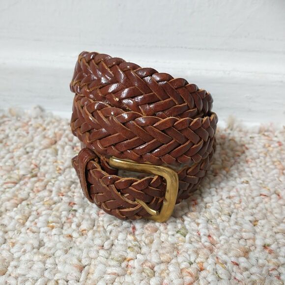 Classic Braided Leather Belt with Gold Buckle - Picture 1 of 10